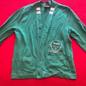 Rugby Green Cardigan with Skull Design